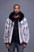 Men's Mink Bomber Jacket With Fox Hood [Arctic/Black]