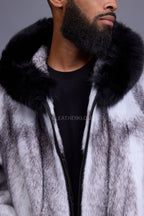 Men's Mink Bomber Jacket With Fox Hood [Arctic/Black]