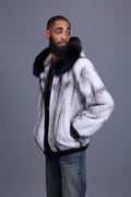 Men's Mink Bomber Jacket With Fox Hood [Arctic/Black]
