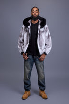 Men's Mink Bomber Jacket With Fox Hood [Arctic/Black]
