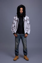 Men's Mink Bomber Jacket With Fox Hood [Arctic/Black]