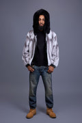 Men's Mink Bomber Jacket With Fox Hood [Arctic/Black]