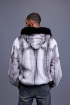 Men's Mink Bomber Jacket With Fox Hood [Arctic/Black]