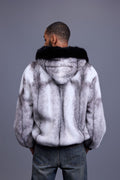 Men's Mink Bomber Jacket With Fox Hood [Arctic/Black]