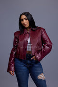 Women's Evie Cropped Pony And Leather Bomber Jacket [Burgundy]