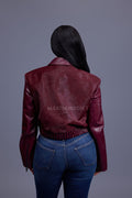 Women's Evie Cropped Pony And Leather Bomber Jacket [Burgundy]