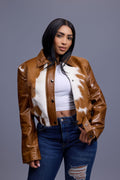 Women's Evie Cropped Pony And Leather Bomber Jacket [Natural]