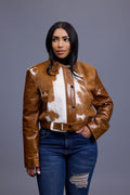 Women's Evie Cropped Pony And Leather Bomber Jacket [Natural]