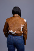 Women's Evie Cropped Pony And Leather Bomber Jacket [Natural]
