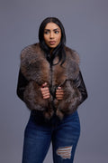 Women's Griselda Leather And Fox Combo Jacket [Black/Crystal]