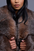 Women's Griselda Leather And Fox Combo Jacket [Black/Crystal]