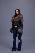 Women's Griselda Leather And Fox Combo Jacket [Black/Crystal]