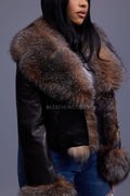 Women's Griselda Leather And Fox Combo Jacket [Black/Crystal]