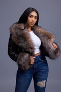 Women's Griselda Leather And Fox Combo Jacket [Black/Crystal]