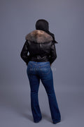 Women's Griselda Leather And Fox Combo Jacket [Black/Crystal]