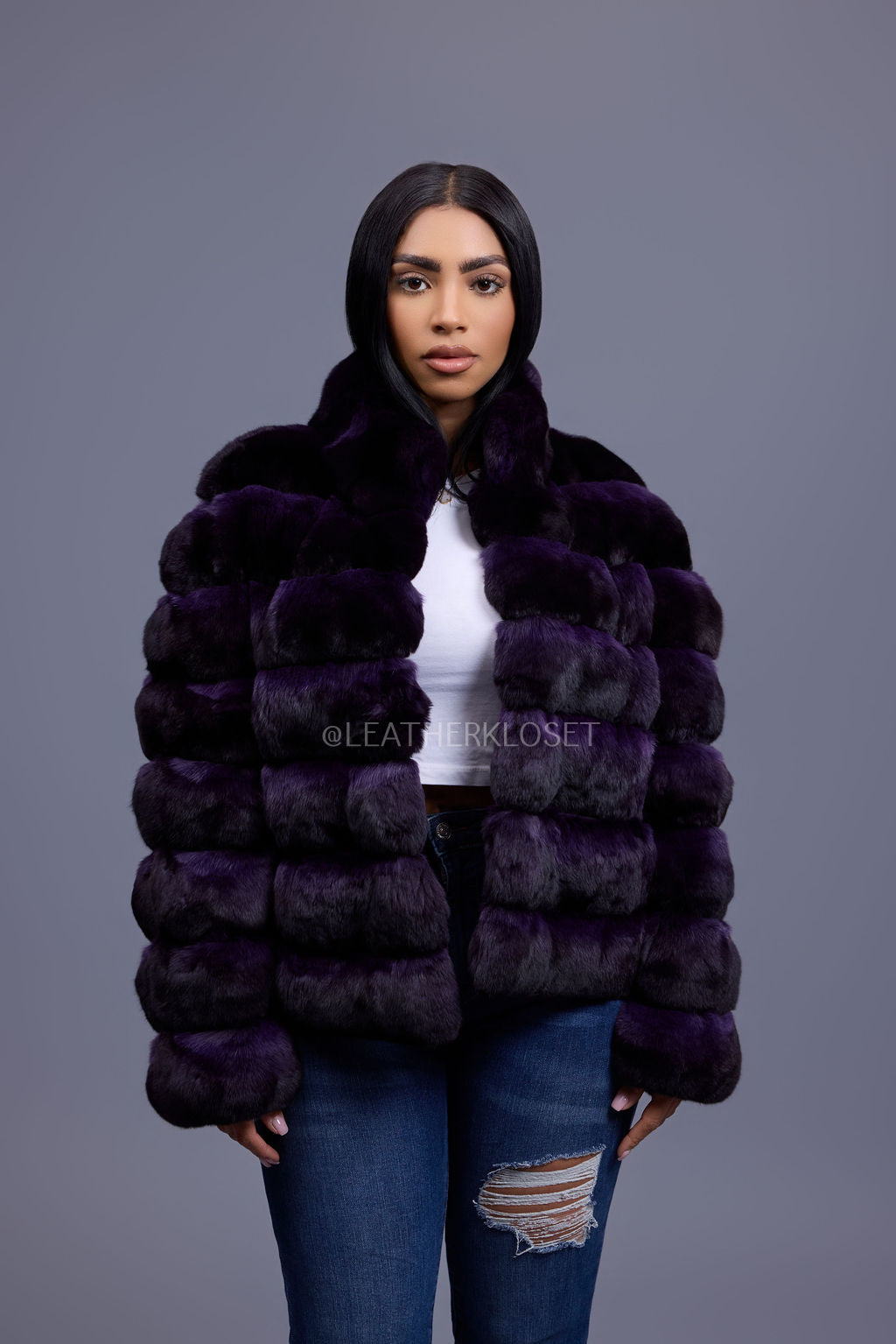 Women's Chinchilla Bomber Jacket [Purple]