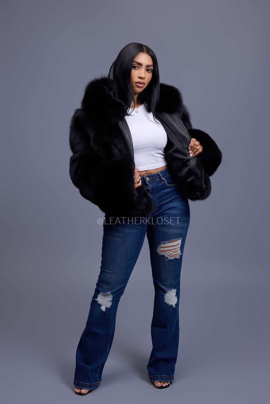 Women's Pippa Fox Bomber With Hood [Black]