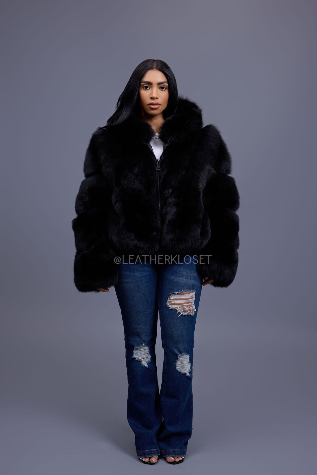 Women's Pippa Fox Bomber With Hood [Black]