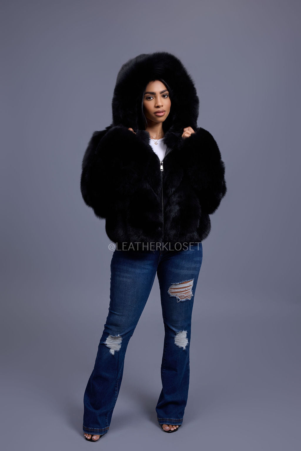 Women's Pippa Fox Bomber With Hood [Black]