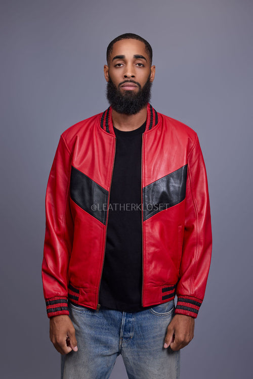 Men's V Baseball Jacket [Red/Black]