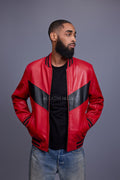 Men's V Baseball Jacket [Red/Black]