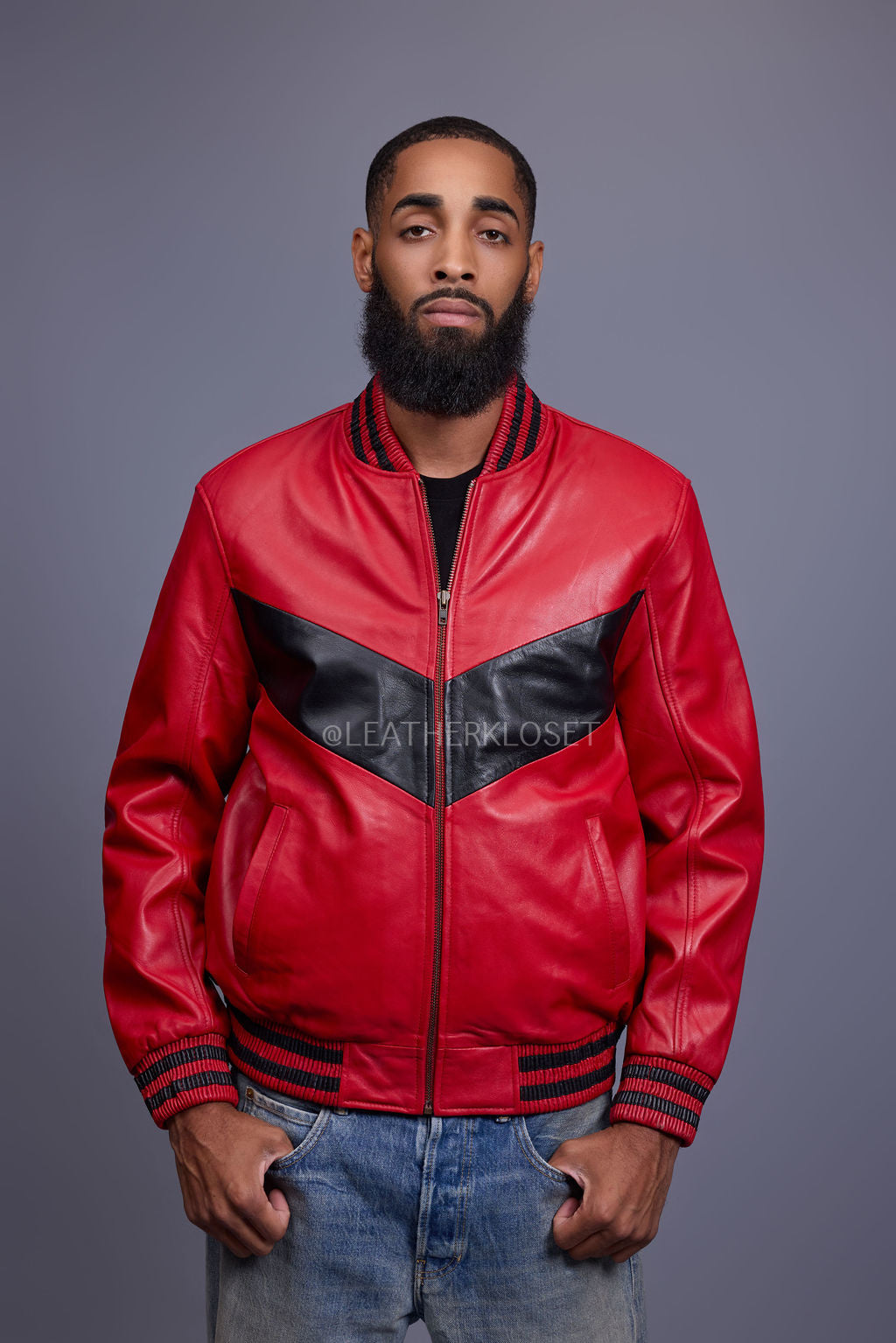 Men's V Baseball Jacket [Red/Black]