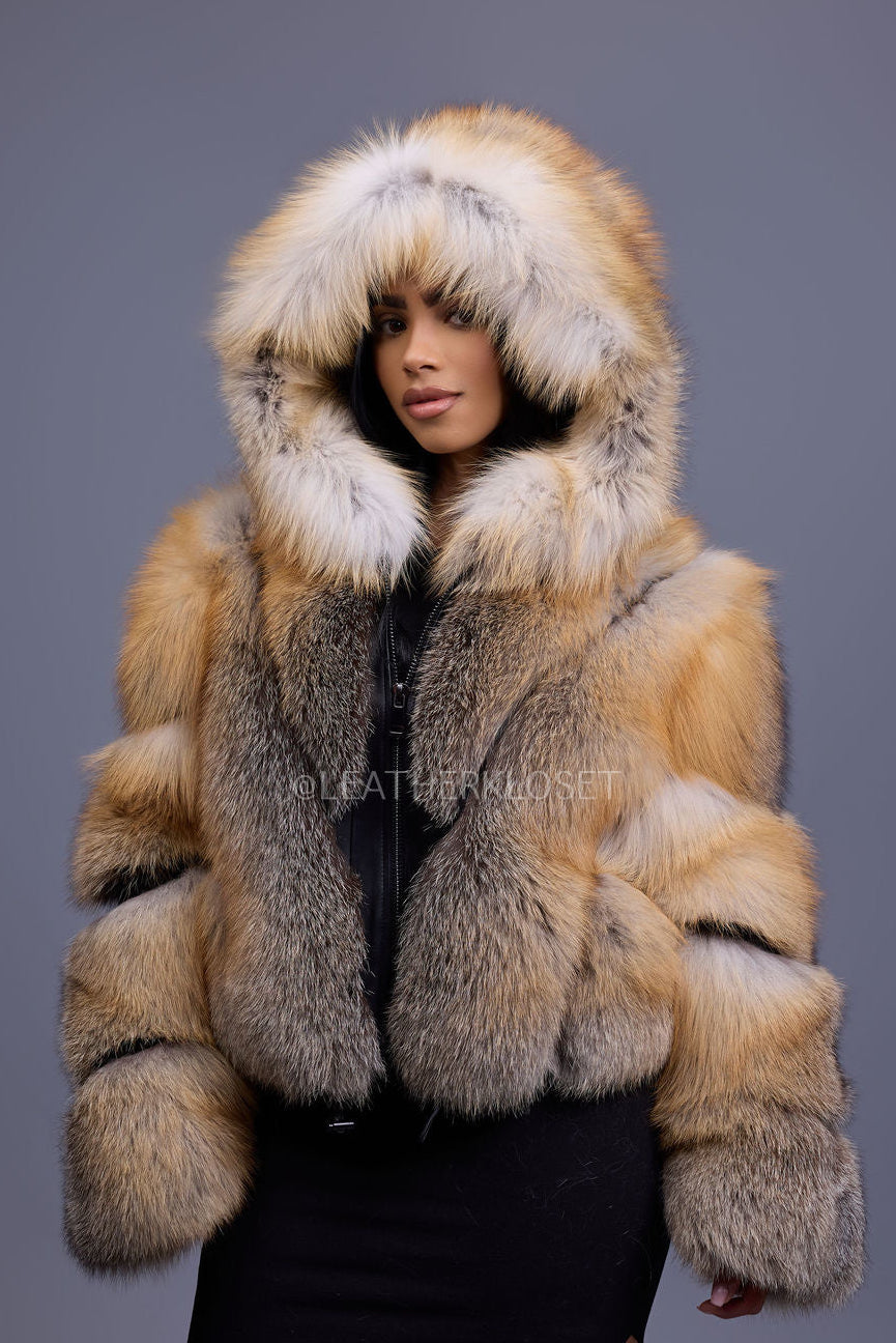 Women's Pippa Fox Bomber With Hood [Golden Island]