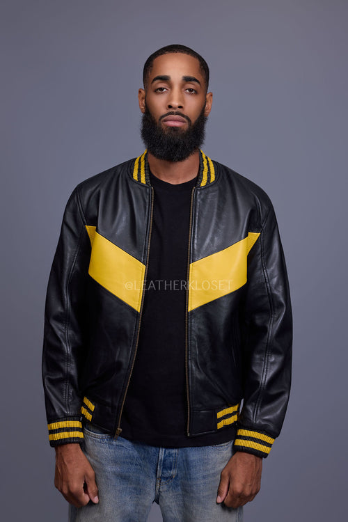 Men's V Baseball Jacket [Black/Yellow]