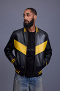 Men's V Baseball Jacket [Black/Yellow]