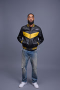 Men's V Baseball Jacket [Black/Yellow]