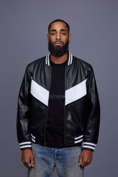 Men's V-Baseball Jacket [Black/White]