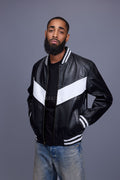 Men's V-Baseball Jacket [Black/White]