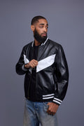 Men's V-Baseball Jacket [Black/White]