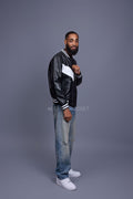Men's V-Baseball Jacket [Black/White]