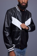 Men's V-Baseball Jacket [Black/White]