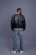 Men's V-Baseball Jacket [Black/White]