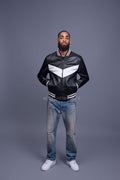 Men's V-Baseball Jacket [Black/White]