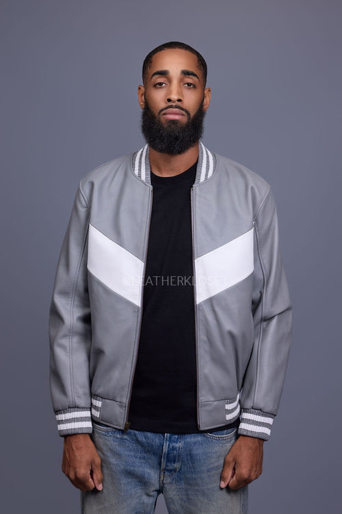 Men's V-Baseball Jacket [Grey/White]
