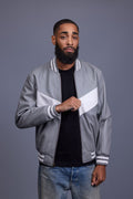 Men's V-Baseball Jacket [Grey/White]
