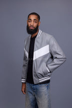 Men's V-Baseball Jacket [Grey/White]