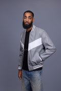 Men's V-Baseball Jacket [Grey/White]