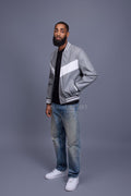 Men's V-Baseball Jacket [Grey/White]