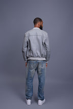 Men's V-Baseball Jacket [Grey/White]