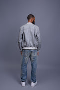 Men's V-Baseball Jacket [Grey/White]