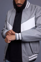 Men's V-Baseball Jacket [Grey/White]