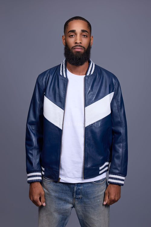 Men's V-Bomber Baseball Jacket [Navy/White]