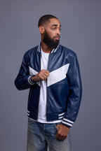 Men's V-Bomber Baseball Jacket [Navy/White]