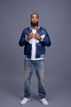 Men's V-Bomber Baseball Jacket [Navy/White]