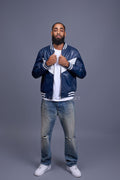 Men's V-Bomber Baseball Jacket [Navy/White]