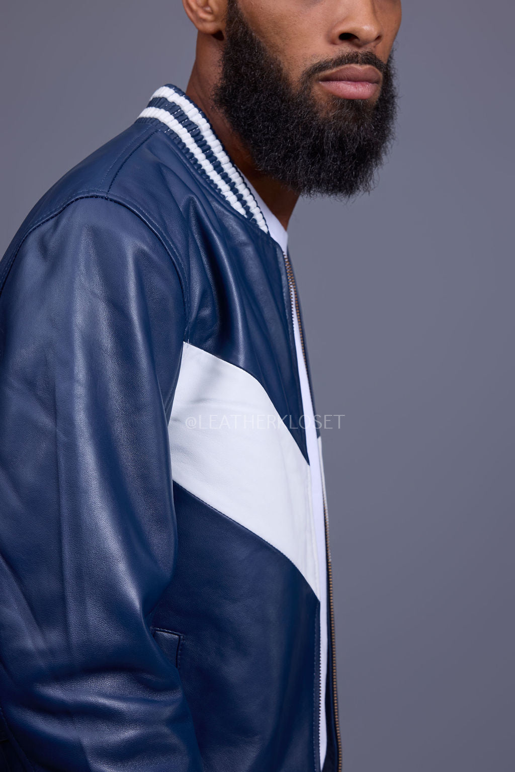 Men's V-Bomber Baseball Jacket [Navy/White]